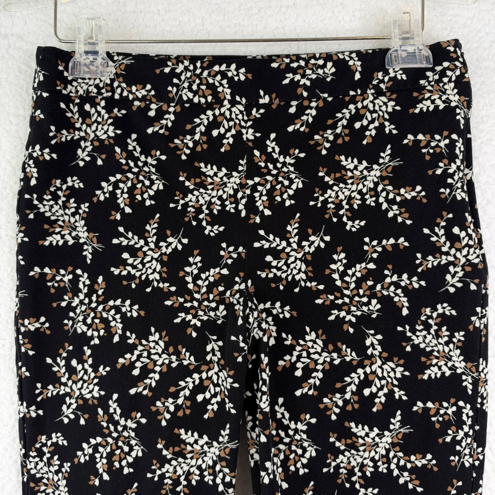 Talbots Chatham Ankle Pants Black Floral Sprig Side Zip Slim Leg Size 4